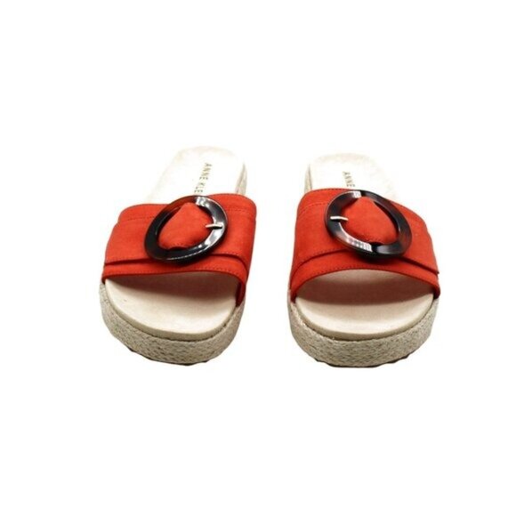 Anne Klein Women S Vino Sandals Red Tortoise Microsuede Stylish and Strappy - Picture 4 of 9